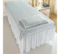 LDLCYCN ,Bleu,80 * 190cm, Refroidissement Couverture De Lit De Table De Massage avec Jupe Linge De Massage avec Trou De Visage Couverture De Lit Spa Respirant avec Coussiner Tête Carrée