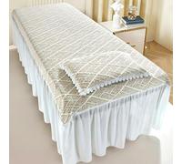 LDLCYCN ,café,70 * 190cm, Refroidissement Couverture De Lit De Table De Massage avec Jupe Linge De Massage avec Trou De Visage Couverture De Lit Spa Respirant avec Coussiner Tête Carrée