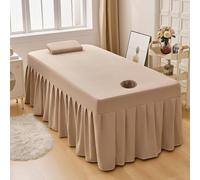 LDLCYCN Café,80 * 190cm, Jupe De Lit De Table De Massage avec Trou De Visage Couverture Lit Massage Couverture De Lit Spa avec Jupe Table De Massage De Beauté Couverture De Canapé Spa Massage