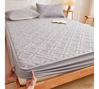 LDLCYCN Gris,180 * 200cm, Protège-Matelas Imperméable Queen King Size Couvre-Lit Drap-Housse Doux Housse De Matelas Matelassée avec Bande Élastique À 360° Poche Profonde De 12 Pouces