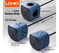 Ldnio cube Power Board 65w station de charge 2m câble d'alimentation UK - US - eu adaptateur de prise USB protection contre les surtensions EU Plug to Universal