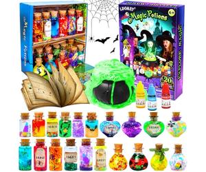 LDomet Kit de Potions Magiques pour Enfants, 20 Flacons, dès 6 Ans | CréEz 20 Potions GrâCe à 7 Recettes, Avec Chaudron, Grimoire, Cristaux, Baguettes, éTiquettes et BoîTe de Rangement