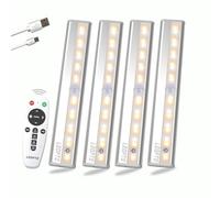 LDOPTO Eclairage à distance sans fil 4 Pack, 20-LED Dimmable Closet Lights Rechargeable Under Counter Light, Stick on Touch Night Light Strip Bar for Kitchen, 3 Colors