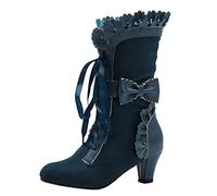 LDOZ Bottes à lacets en denim western pour femmes, bottes de chevalier fines à talons épais, tendance et cool, doivent être disponibles dans la rue(Blue,6.5)