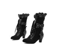 LDOZ Bottes à lacets en denim western pour femmes, bottes de chevalier fines à talons épais, tendance et cool, doivent être disponibles dans la rue(Black,8.5)