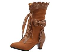 LDOZ Bottes à lacets en denim western pour femmes, bottes de chevalier fines à talons épais, tendance et cool, doivent être disponibles dans la rue(Brown,9)