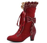 LDOZ Bottes à lacets en denim western pour femmes, bottes de chevalier fines à talons épais, tendance et cool, doivent être disponibles dans la rue(Red,6.5)