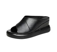 LDOZ Ladies Summer Open-Toe Fish-Mouth Shoes Leather Buckle Hollow Wedges Women's Thick-soled slippers for Street Shopping(Black,7)