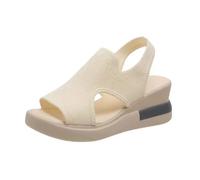 LDOZ Sandales compensées d'été pour femmes, sandales creuses à boucle et bout ouvert, tendance, idéales pour le shopping et les rendez-vous(Beige,9)