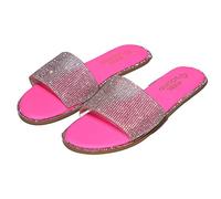 LDOZ Sandales d'été décoratives en strass pour femmes, tongs à bout ouvert pour le shopping de rue et les rencontres(Pink,10)