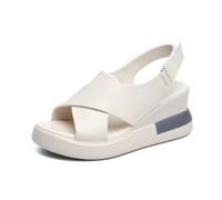 LDOZ Summer Open-Toe Women slippers Fish-Mouth Shoes Leather Buckle Hollow Wedges Women's Thick-soled Sandals(White,8)