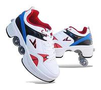 LDRFSE Patins À Roulette Fille/Boy, Sneakers Roller Chaussures De Skateboard Baskets avec Roues Sport Gymnastique Mode Multi-usages Kick Roller Shoe pour Filles Garçons, Blanc Bleu, Taille 34-43 EU