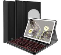 LDSOYIA Étui avec clavier rétroéclairé pour tablette Google Pixel 11" 2023, 7 couleurs, rétro-éclairé, amovible, sans fil, étui de protection en similicuir pour tablette Google Pixel 11" version 2023