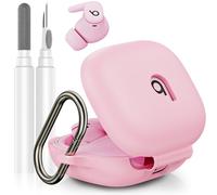 LDSXAY Compatible avec Beats Powerbeats Fit, coque de protection en silicone souple antichoc pour écouteurs Powerbeats Fit 2025 avec kit de nettoyage et mousqueton, logo en haut visible (rose)