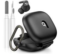 LDSXAY Compatible avec Beats Powerbeats Fit, coque de protection en silicone souple antichoc pour écouteurs Powerbeats Fit 2025 avec kit de nettoyage et mousqueton, logo en haut visible (noir)