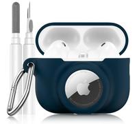 LDSXAY Coque en silicone 2 en 1 compatible avec AirPods Pro 3 et AirTag, coque de protection antichoc pour AirPods Pro 3ème génération 2025 avec kit de nettoyage et mousqueton (bleu foncé)