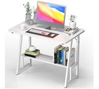 LDSZXNE Bureau informatique en Bois Table Plan de travail avec une étagères cadre métal avec rangement Blanc 80x 50 x73 cm