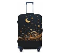LDTVSFZQ Housse de bagage de voyage avec fond doré et croissant de lune, élastique, lavable, anti-rayures, protection pour valises de 45,7 à 81,3 cm, noir, taille L, Noir/blanc, Large