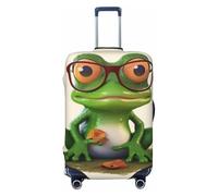 LDTVSFZQ Housse de bagage de voyage en forme de grenouille portant des lunettes, élastique, lavable, anti-rayures pour valises de 45 à 81 cm, noir, taille L, Noir/blanc, Large