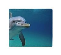 LDTVSFZQ Portefeuille avec imprimé dauphins sous l'eau - Double pli - Portefeuille pour cartes de crédit - Organiseur d'argent - Portefeuille avec fermeture éclair lisse pour femme - Style unique