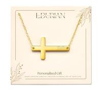 Ldurian Collier avec nom de croix, pendentif croix religieuse personnalisé, collier avec nom, cadeau de baptême plaqué or 14 carats, cadeaux chrétiens pour femmes foi, Pre-made Name, Plaqué or, Pas de