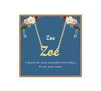 Ldurian Collier avec pendentif personnalisé avec plaque nominative - Cadeau préfabriqué pour maman, maman, anniversaire de mariage, 481 Zoe, Plaqué or, Pas de gemme