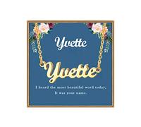 Ldurian Collier avec pendentif personnalisé avec plaque nominative - Cadeau préfabriqué pour maman, maman, anniversaire de mariage, Yvette, Plaqué or, Pas de gemme