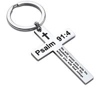 Ldurian Porte-clés avec verset de la Bible - Croix chrétienne - Pour homme - Écriture religieuse, Psalm 91:4, Acier inoxydable, Sans pierre précieuse