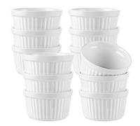 LDXDRU 12 Pièces Ramequin Four 200 ml Blanc Ivoire, Ramequin Creme Brulee en Porcelaine, Coupelle Dessert 9 x 5 cm pour Muffin, Sauce et Snack, Cuisine et Maison