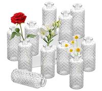 LDXDRU 12 Pièces Vase Verre Transparent 13,2 x 5,5 cm, Soliflore Carré pour Vase Fleur, Petits Vases Décoratifs Table Mariage, Salon et Centre Maison Déco