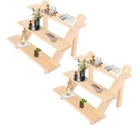 LDXDRU 2 pièces Étagère de présentoir en bois à plusieurs niveaux à 3 niveaux Porte-bagues en bois et présentoir à boucles d'oreilles Amovible Étagère d'exposition en bois pour cartes à bijoux pour