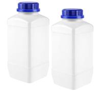 LDXDRU 2 Pièces Flacon Laboratoire 1500 ml Large Ouverture, Flacon Plastique Corps Semi Transparent avec Bouchon Bleu, Bouteille Vide pour Atelier Stockage