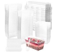 LDXDRU Lot de 100 Verrines Gobelets à Dessert en Plastique - 140 ml Mini Dessert Verrines Rectangulaires - Transparents - Réutilisables - Pour pudding, mousse, crème glacée, anniversaire, mariage