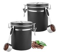 LDXDRU Lot de 2 boîtes à café hermétiques en acier inoxydable de 1,5 l - Avec cuillère en acier inoxydable et rangement du temps - Pour thé, noix, cacao - Reste plus longtemps et frais - Avec valve de