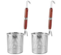 LDXDRU Lot de 2 passoires à pâtes en acier inoxydable - Panier à friture micro-perforé avec manche en bois - Passoire de cuisine - Passoire à vermicelles en acier inoxydable pour aliments bouillants -