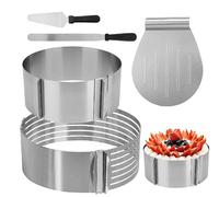 LDXDRU Lot de 5 Cercle à Pâtisserie Réglable + Cadre à Gâteaux Extensible en Acier Inoxydable Ø 16-30 cm et Rond Ø 24-30 cm Moule Pâtisserie avec Echelle - Couteau Patisserie Long - Pelle à Tarte