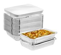 LDXDRU Lot de 50 barquettes en aluminium jetables avec couvercle - 23 x 17 x 5 cm - Avec couvercle - Pour la cuisson, la pâtisserie, le barbecue, la congélation