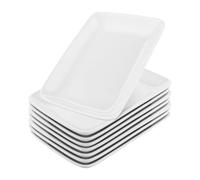 LDXDRU Lot de 8 assiettes rectangulaires en porcelaine blanche - Petit plateau de service pour buffets, gâteaux, desserts, viandes, antipasti, sushis, salade, plat - 23 x 14 x 2,8 cm