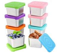 LDXDRU Lot de 8 petites boîtes avec couvercle - En acier inoxydable - 180 ml - Avec couvercle - Mini boîtes à goûter - Gobelets à yaourt à emporter - Petites boîtes en métal avec couvercle - Bols à
