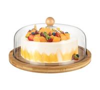 LDXDRU Présentoir à gâteau de 25,4 cm avec couvercle en forme de dôme, assiette à gâteau en bois avec couvercle, présentoir à gâteau en bois pour anniversaire, fête de mariage