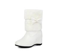 LDXEQIZ Bottines d'hiver À Talons Compensés Bottes Courtes Élégantes for Femmes avec Nœuds Bottines en Cuir PU Bottes De Neige Doublées De Peluche Chaussures Chaudes en Coton for Mariage(White,39 EU)