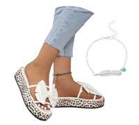 LDXEQIZ Mules À Talons Compensés for Femmes Sandales Rétro À Imprimé Léopard Chaussons Plateforme Élégants avec Nœuds 2026 Pantoufles D'été À Bout Ouvert Et Bride Arrière(White,42 EU)