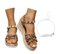 LDXEQIZ Sandales À Talons Compensés for Femmes Talons Hauts Rétro À Imprimé Léopard 2025 Nouvelles Sandales D'été À Bout Ouvert en Daim Chaussures De Soirée À Plateforme avec Boucle(38 EU)