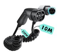 LDY Câble de charge spiralé de type 2 22 kW, câble extra long de 10 m pour voiture EV/PHEV, câble de charge pour voiture électrique et plug-in hybride (PHEV) 5 m/32 a / câble spirale triphasé, type 2