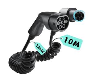 LDY Câble de charge spiralé de type 2 22 kW, câble extra long de 10 m pour voiture EV/PHEV, câble de charge pour voiture électrique et plug-in hybride (PHEV) 5 m/32 a / câble spirale triphasé, type 2