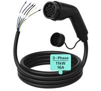 LDY Câble de type 2 à extrémité ouverte 11 kW, extrémité de câble libre pour Wallbox/station de charge, 3 phases, 15 m 16 A