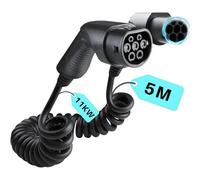 LDY Loady Câble de Charge spiralé Type 2 - 11 KW - 15 m - pour Voiture électrique EV/PHEV - câble Extensible Type 2
