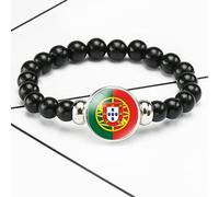 ldygefow Bracelet De Perles De Transfert Élastique,Bague Géométrique Portugal Drapeau Art,Bracelets De Corde Réglable Combinaison De Verre Bijoux Dames Mode Bijoux pour Hommes Femmes,Noir,18Cm