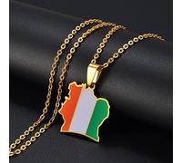 ldygefow Carte Pendentif Colliers,Côte D'Ivoire Carte Drapeau Pendentif Colliers Hommes Femmes Pays Contour Pendentif Collier À La Mode Patriotique Bijoux Cadeau pour Elle Lui,Image,60Cm Chaîne Fine