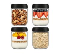 LDYOEN Lot de 4 Overnight Oats Jar, 480ml Bocaux en Verre Hermétique, Bocal en Verre avec Couvercle, Pot en Verre pour Yaourt, Céréales, Porridge, Confiture